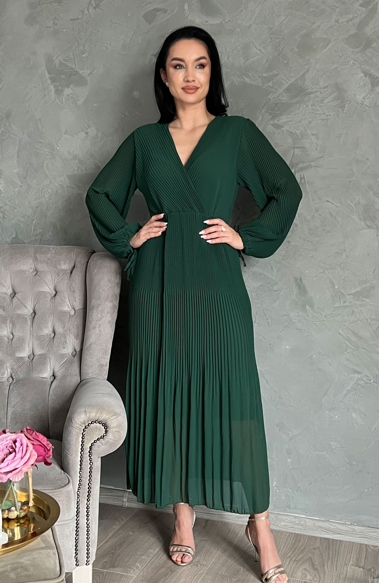 Rochie plisata eleganta lunga