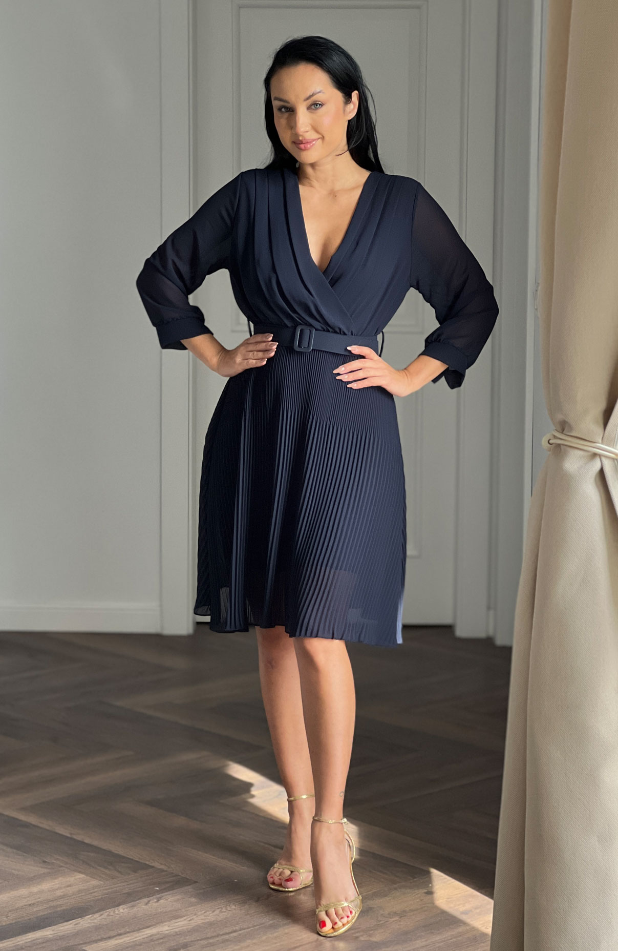 Rochie plisata eleganta midi cu curea 2