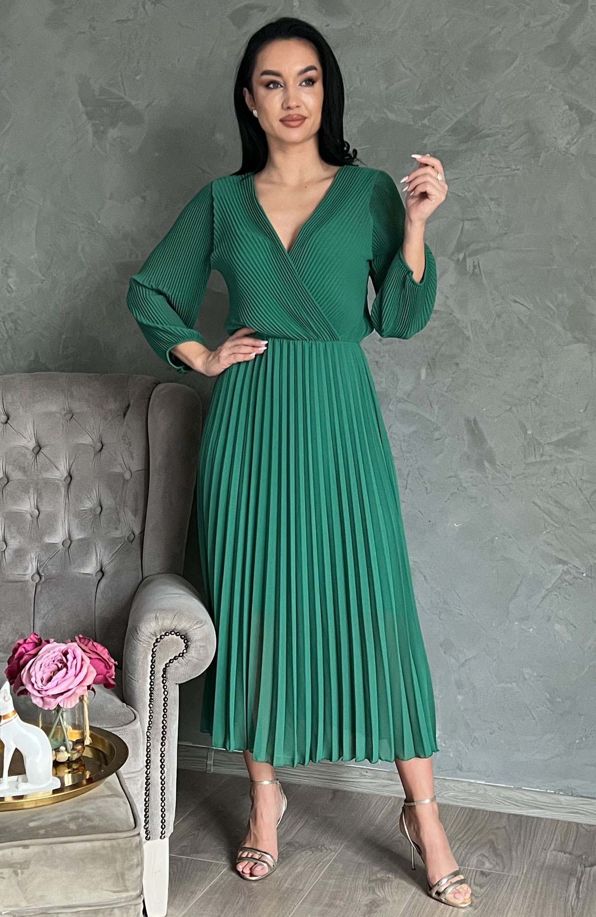 Rochie plisata eleganta verde 2