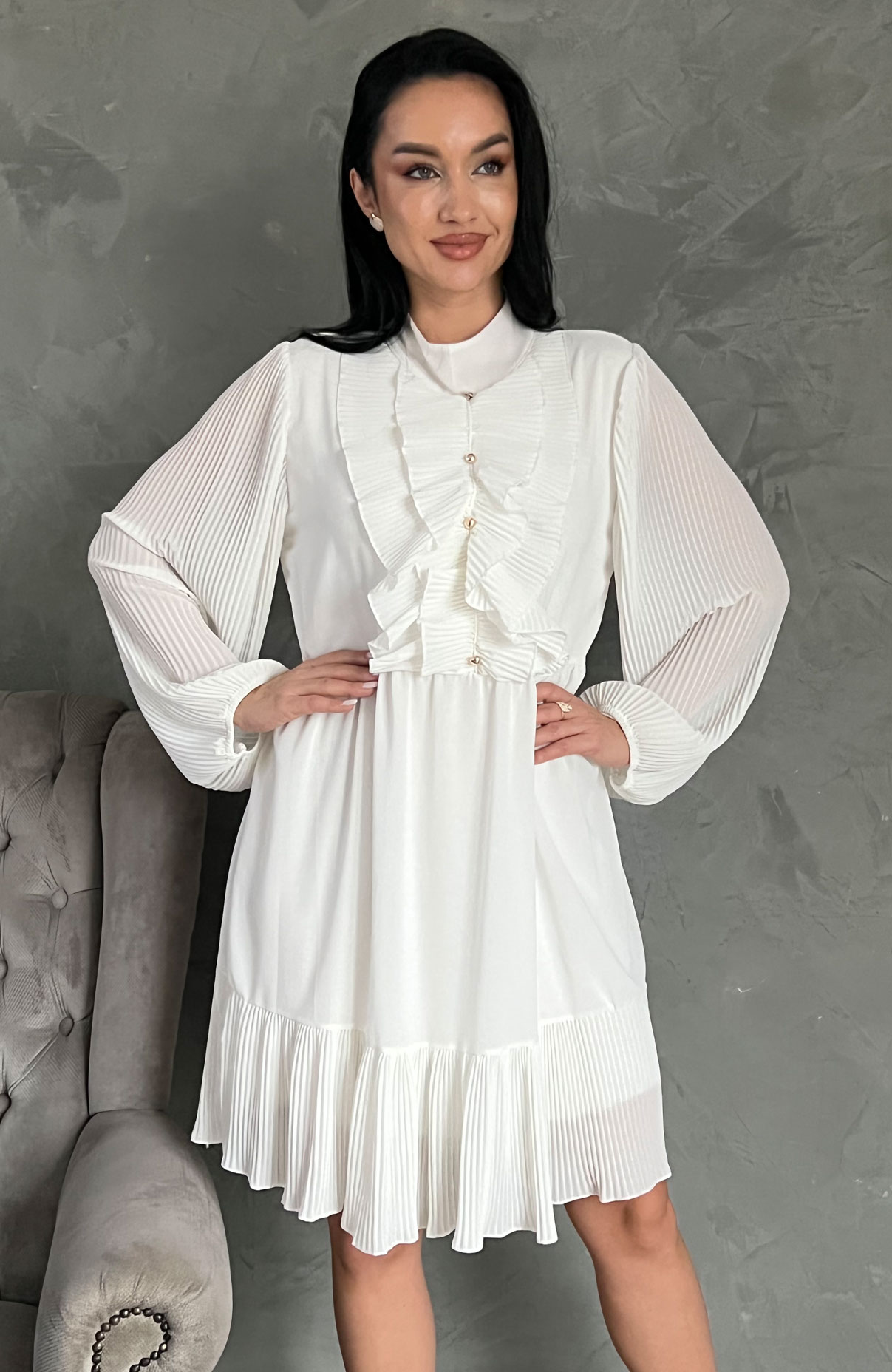 Rochie plisata midi alba