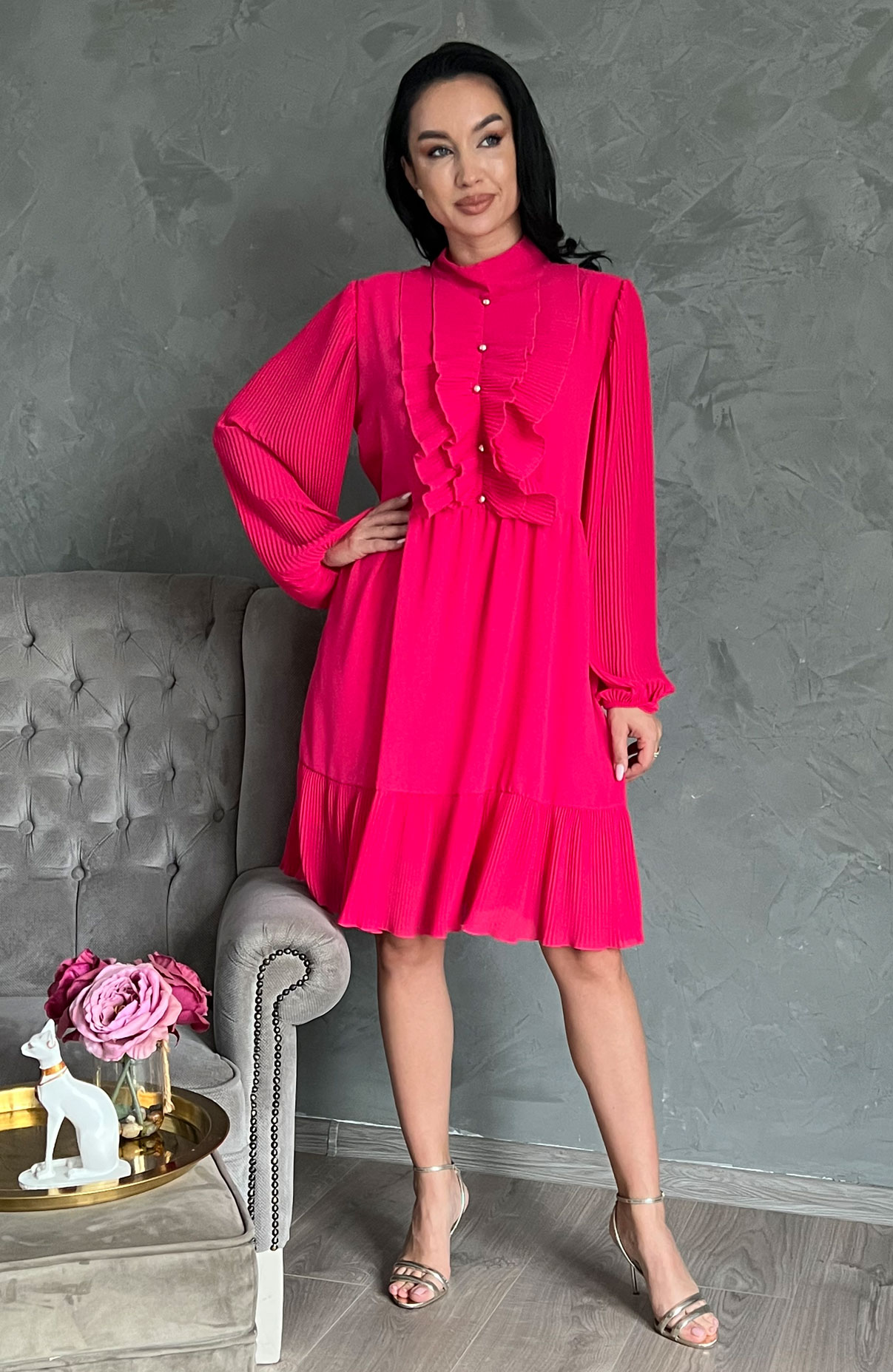 Rochie plisata midi fucsia 5