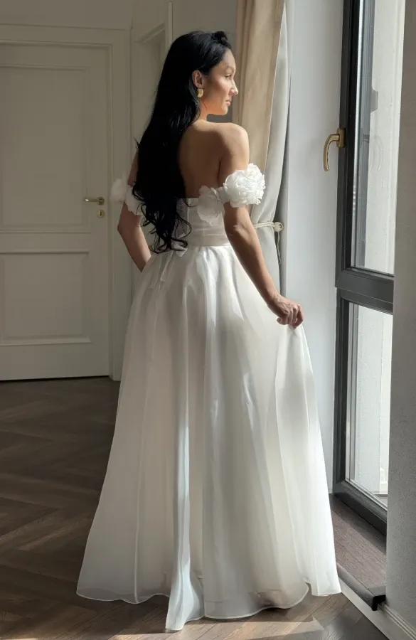 Rochie stare civila alba cu corset 8