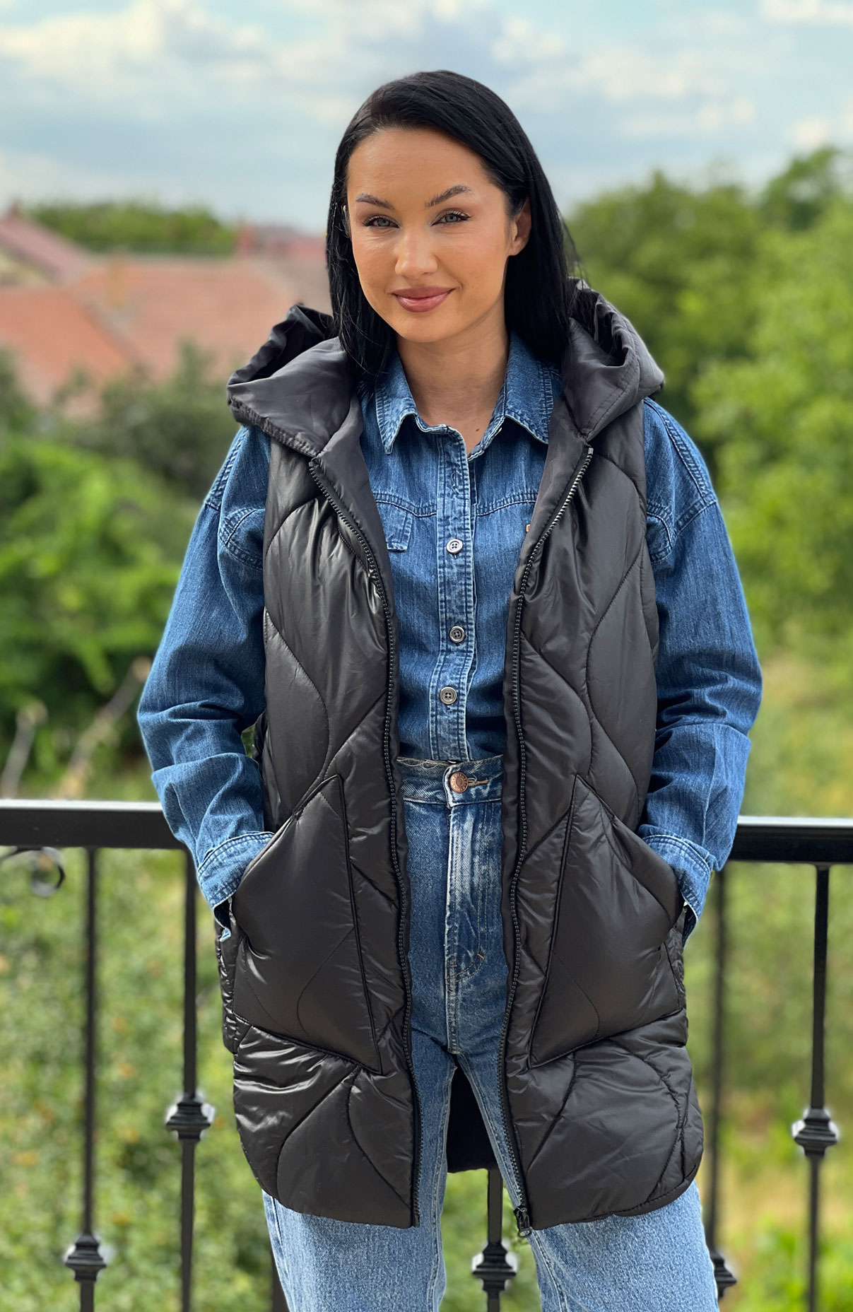 Vesta dama neagra cu buzunare maxi 2