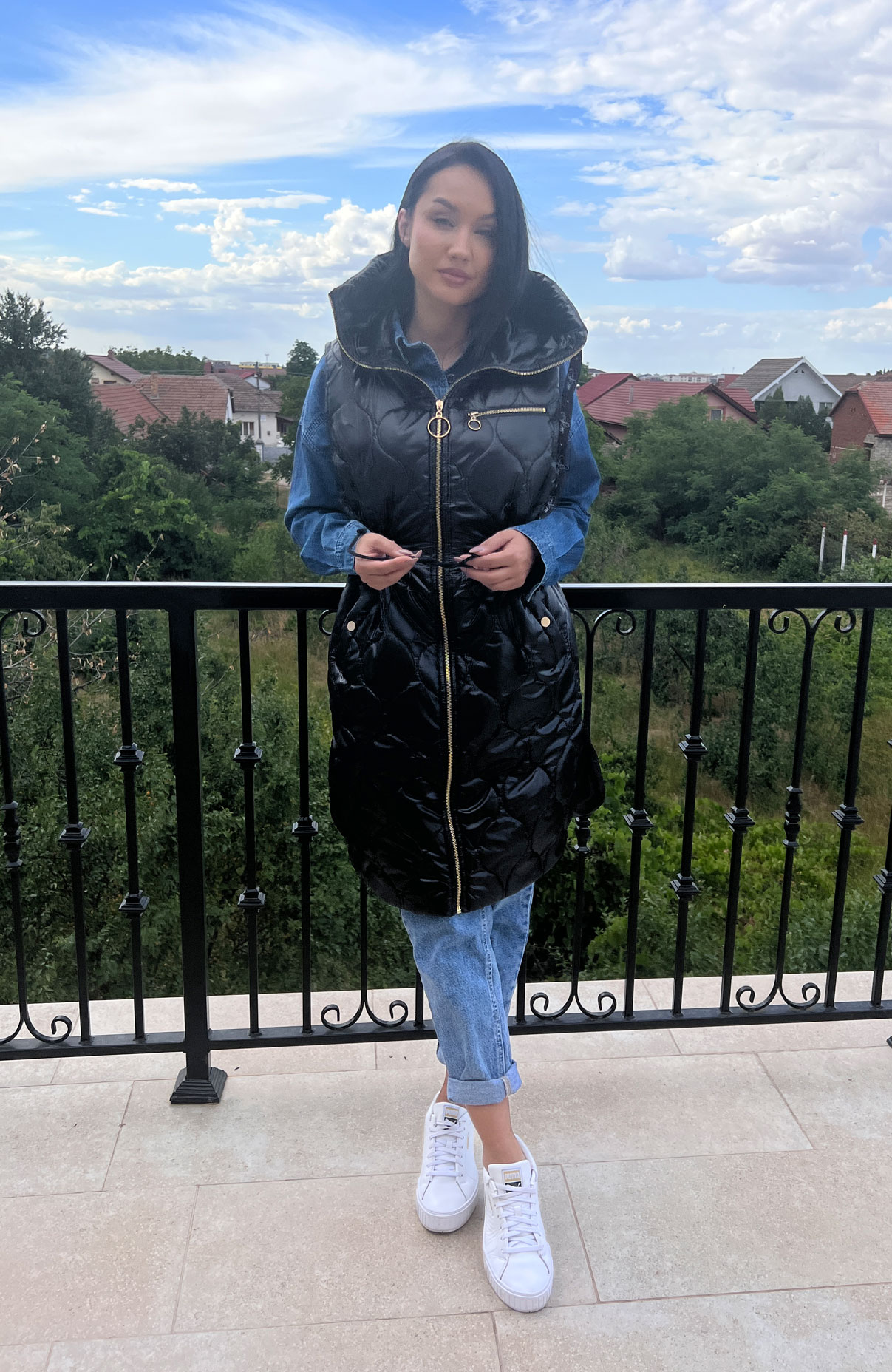 Vesta dama neagra lunga cu fermoar 7