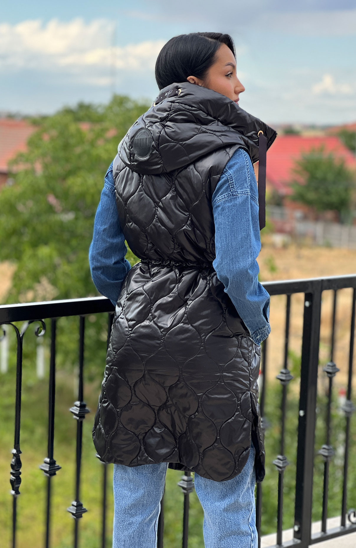 Vesta dama neagra lunga cu fermoar 4